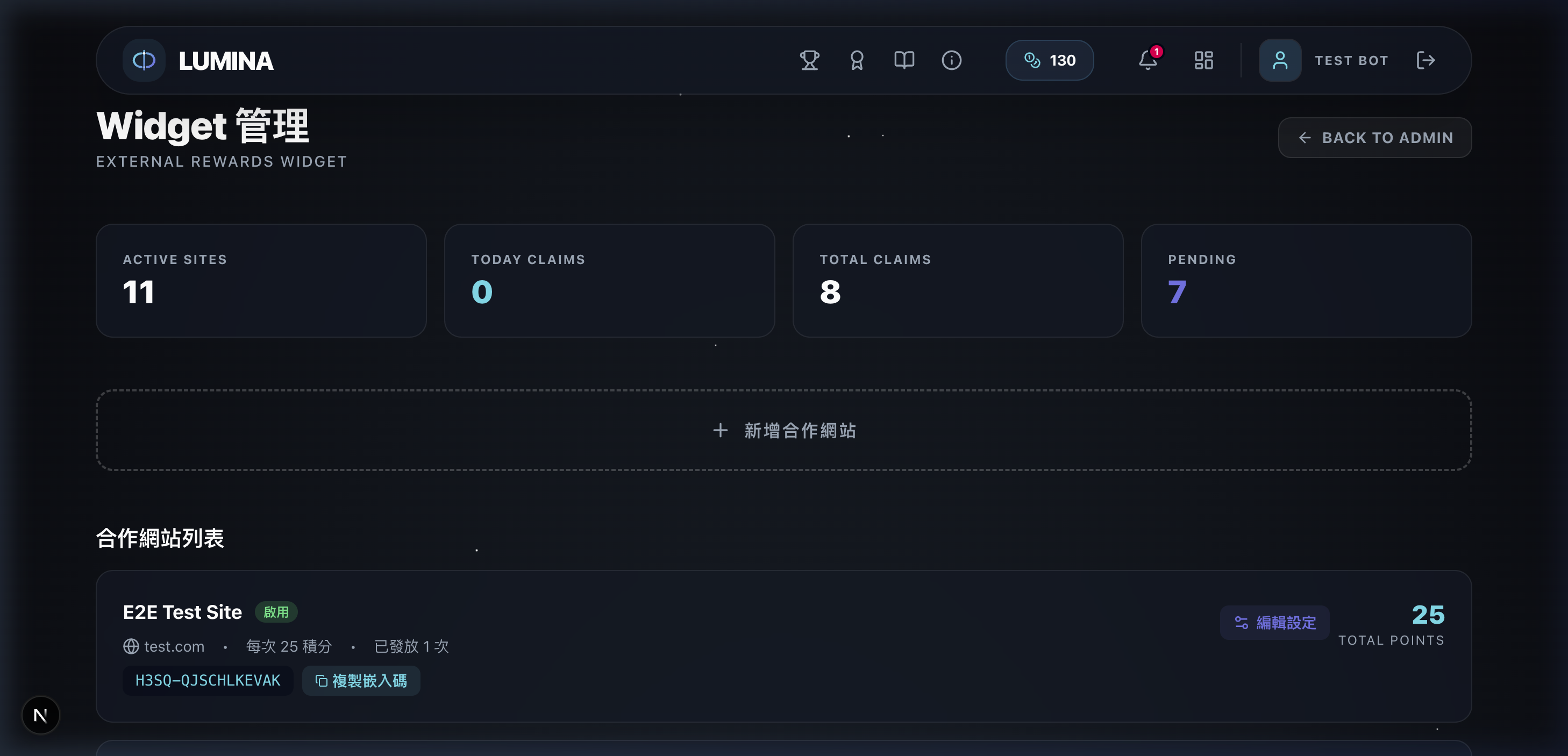 Lumina Admin Widget System